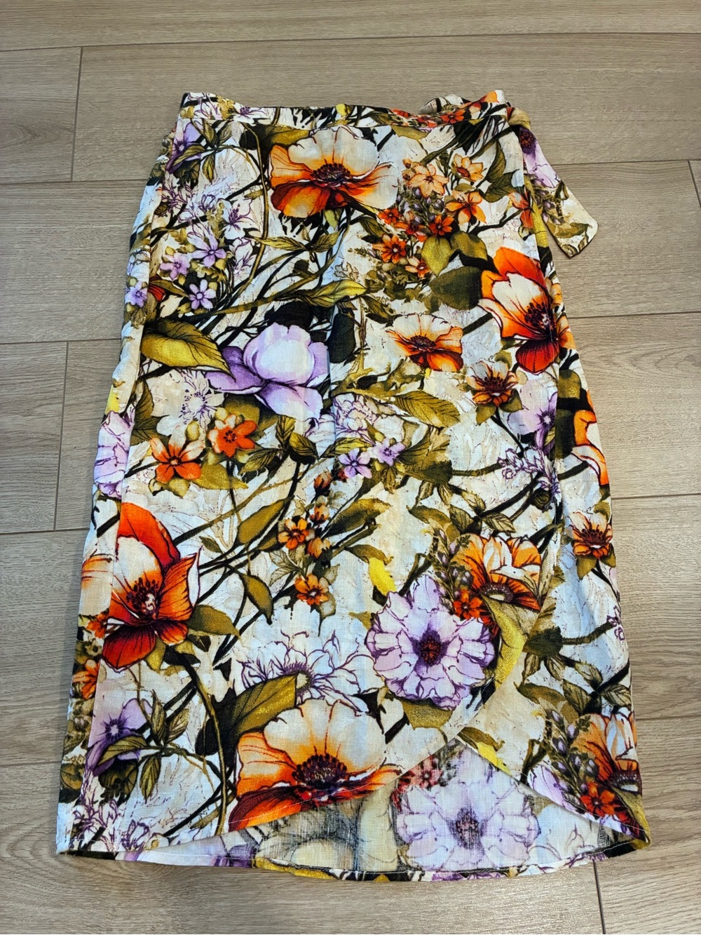 NWT Chico’s Women’s Linen Sarong Floral Wrap Skirt Midi Size 0/S